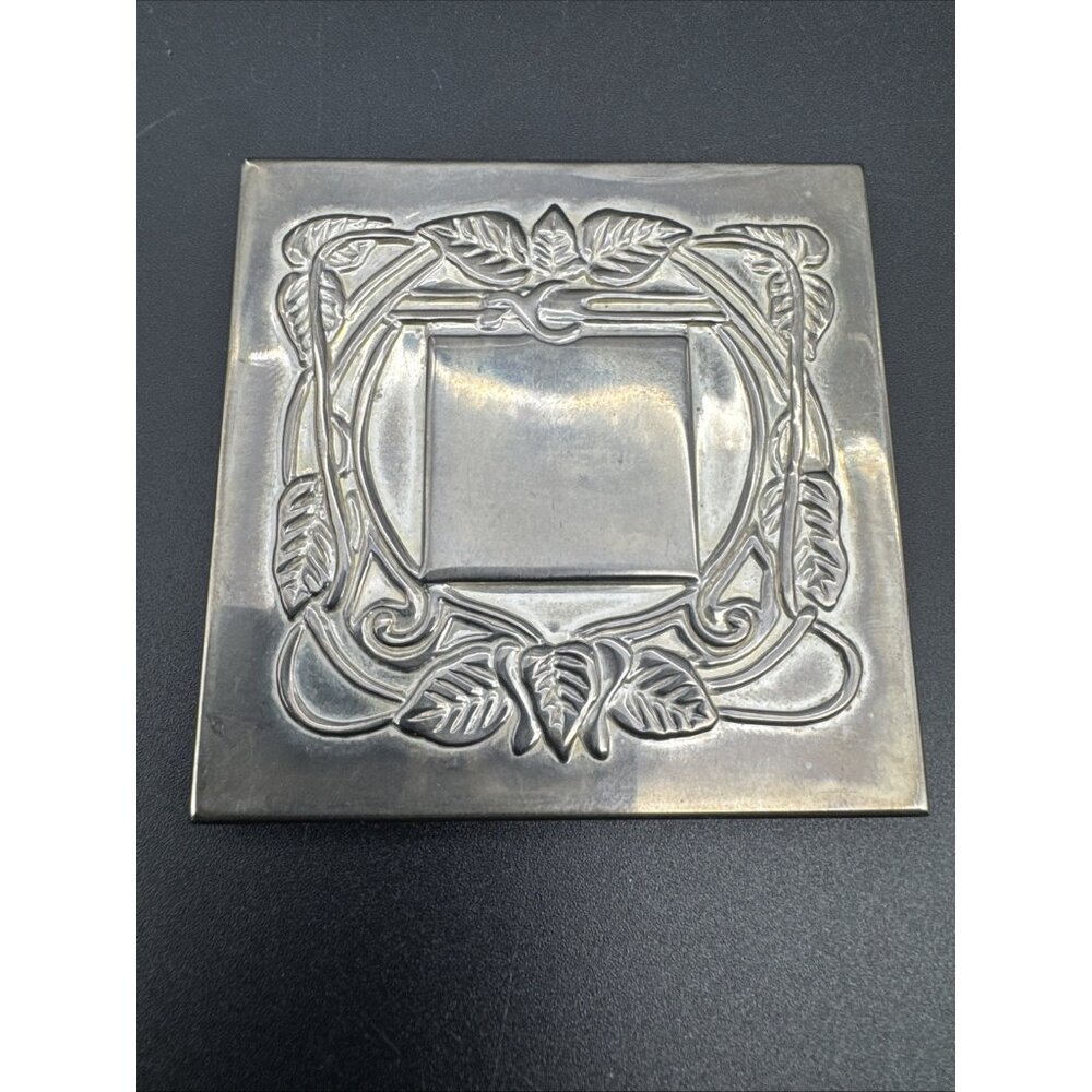 Vintage Art Nouveau Style Godinger Silver Metal Double Mirror Compact Purse Leaf